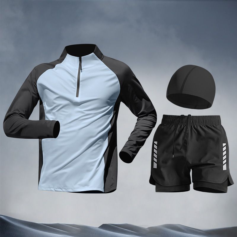 Swimsuit Men's Long Sleeve Sunscreen Swim Set New Teen Swimming Trunks Top Full Set of Adult Hot Spring Equipment