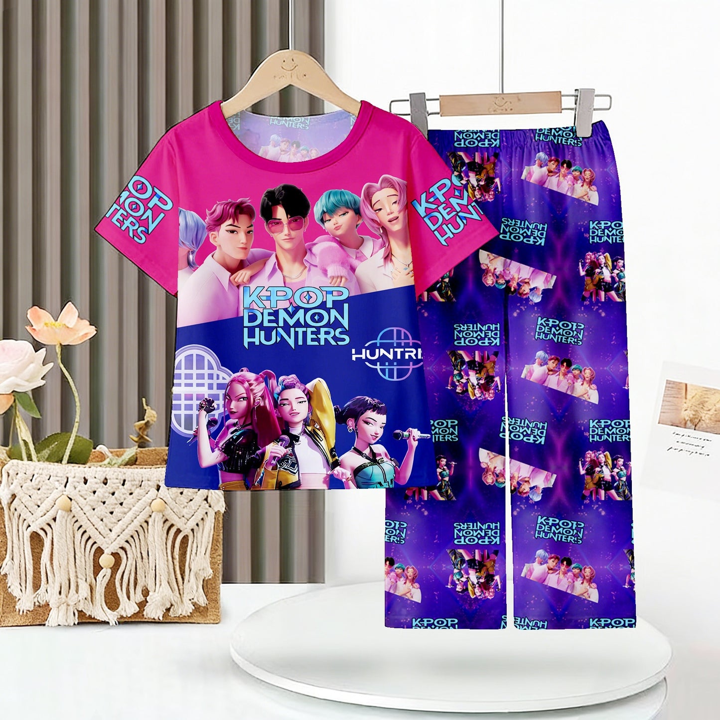 Foreign trade children's pajamas, spring and summer short-sleeved trousers, cartoon Sharjah men's group K-POP girl group middle and adult children's loungewear