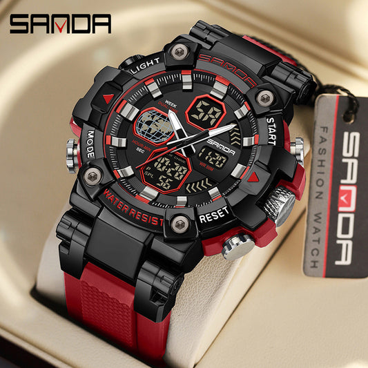 Sanda's new watch dual display snooze alarm clock men's watch youth outdoor sports multi-functional electronic watch