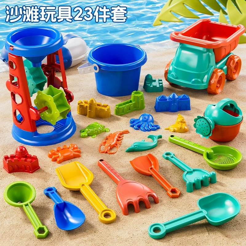 Kids beach toy car baby splash in the water, digging in the sand, playing with snow shoveling snow tools, hourglass, shovel bucket, beach snow set by My Store