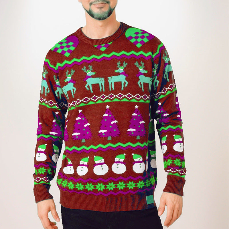 Amazon cross-border new men's knitwear Christmas casual slim style crew neck woolen patchwork knitwear