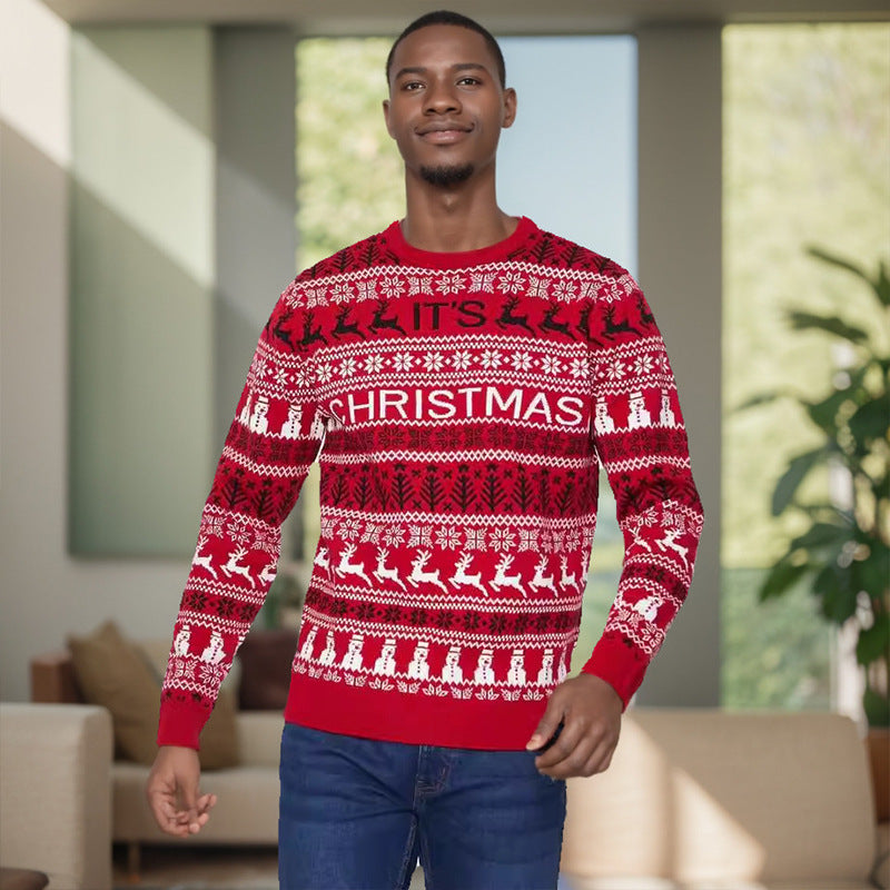 Amazon cross-border new men's knitwear Christmas casual slim style crew neck woolen patchwork knitwear