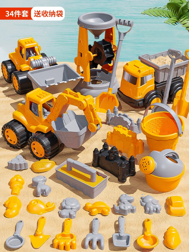 Children's beach toy car set baby indoor beach digging sand play sand tool sand pool hourglass shovel bucket by My Store
