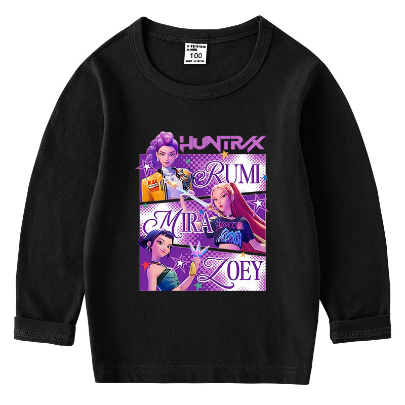 Kpop Witch Hunt Group Korean version raglan spring and autumn girls' T-shirt crew neck cartoon long-sleeved top base shirt set
