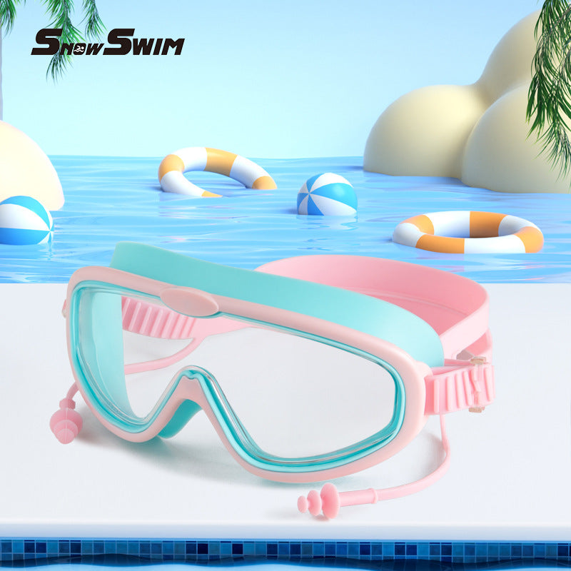 Children's bag swimming goggles, girls, boys' swimming equipment, glasses, waterproof, anti-fog, large frame professional diving goggles factory