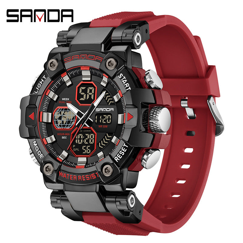 Sanda's new watch dual display snooze alarm clock men's watch youth outdoor sports multi-functional electronic watch
