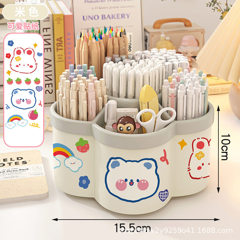 Rotating pen holder multi-function, large-capacity desktop thickened pen holder storage box, student pen holder creative, cute and cartoon by My Store