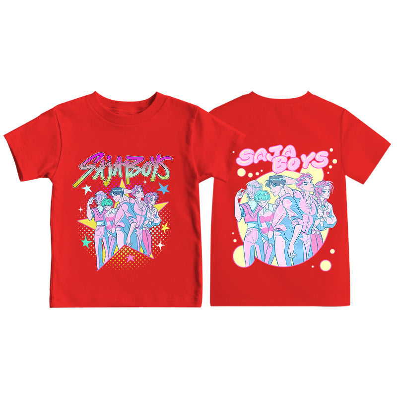 Amazon hit KPop anime cartoon print crew neck short sleeve T-shirt casual loose children's top