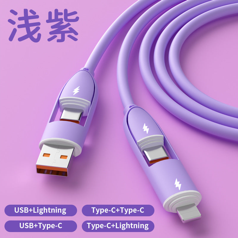 Liquid silicone fast charging 4-in-1 data cable solid color is suitable for Apple 15 mobile phone charging cable source factory