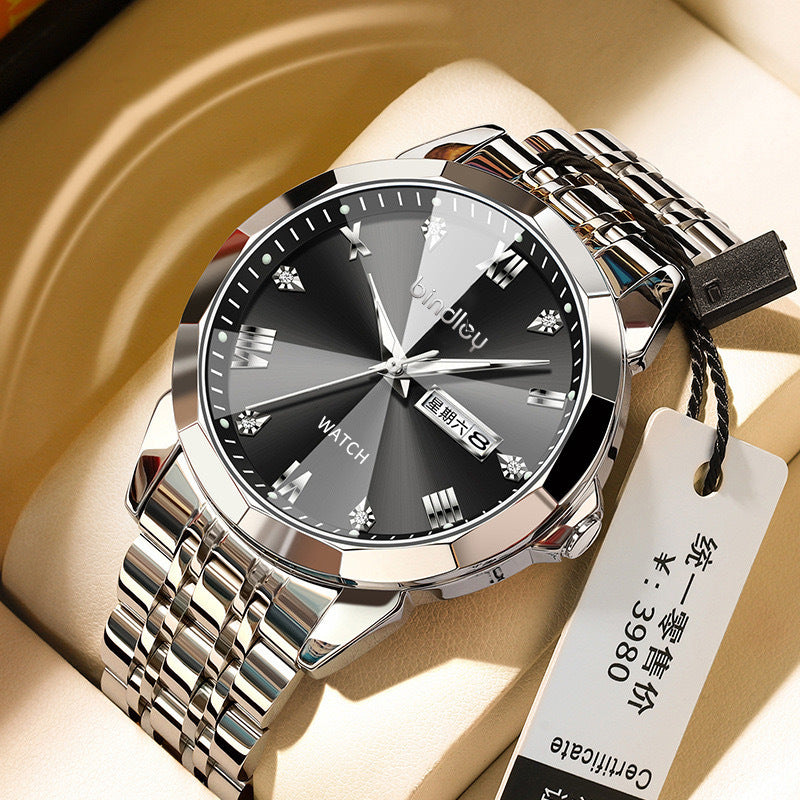 Foreign trade hot sale 2025 new men's watch men's large dial men's glow men's watch men's high-end calendar quartz watch