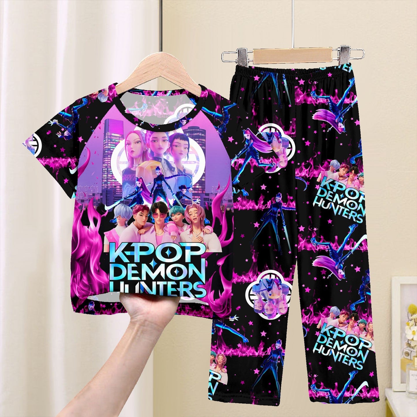 Foreign trade children's pajamas, spring and summer short-sleeved trousers, cartoon Sharjah men's group K-POP girl group middle and adult children's loungewear