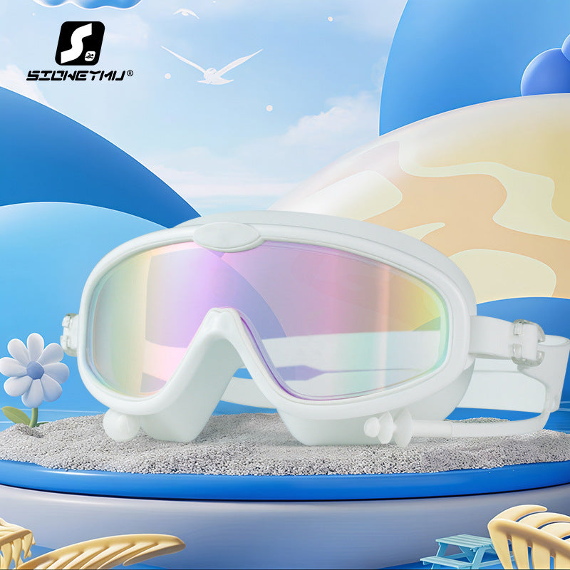 Children's bag swimming goggles, girls, boys' swimming equipment, glasses, waterproof, anti-fog, large frame professional diving goggles factory