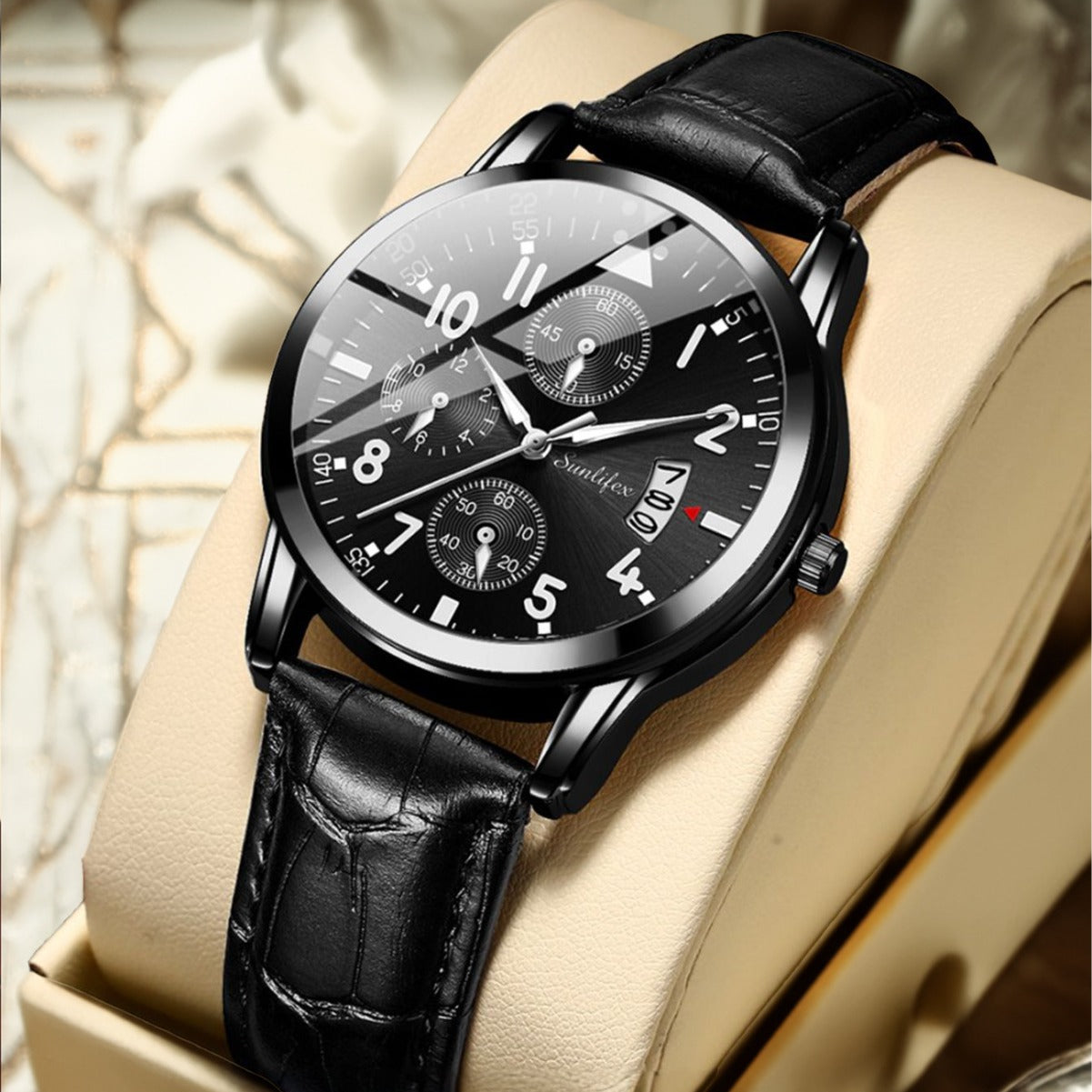 Foreign trade hot direct sales new men's watch student men's luminous waterproof sports leather strap black quartz watch