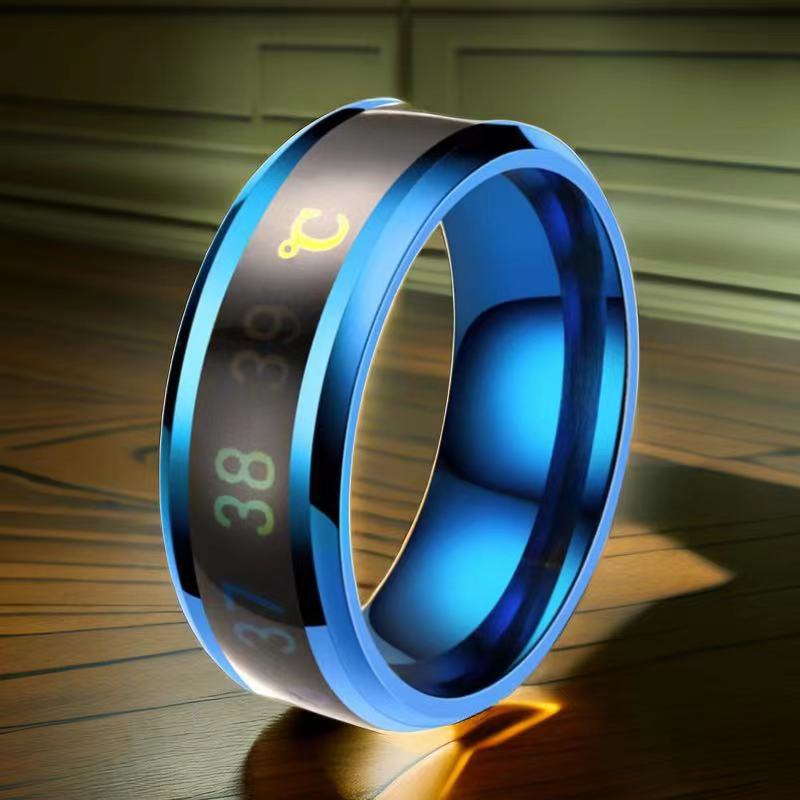 European and American cross-border stainless steel rings men's fashion cold intelligent temperature sense niche men's tide titanium steel temperature jewelry
