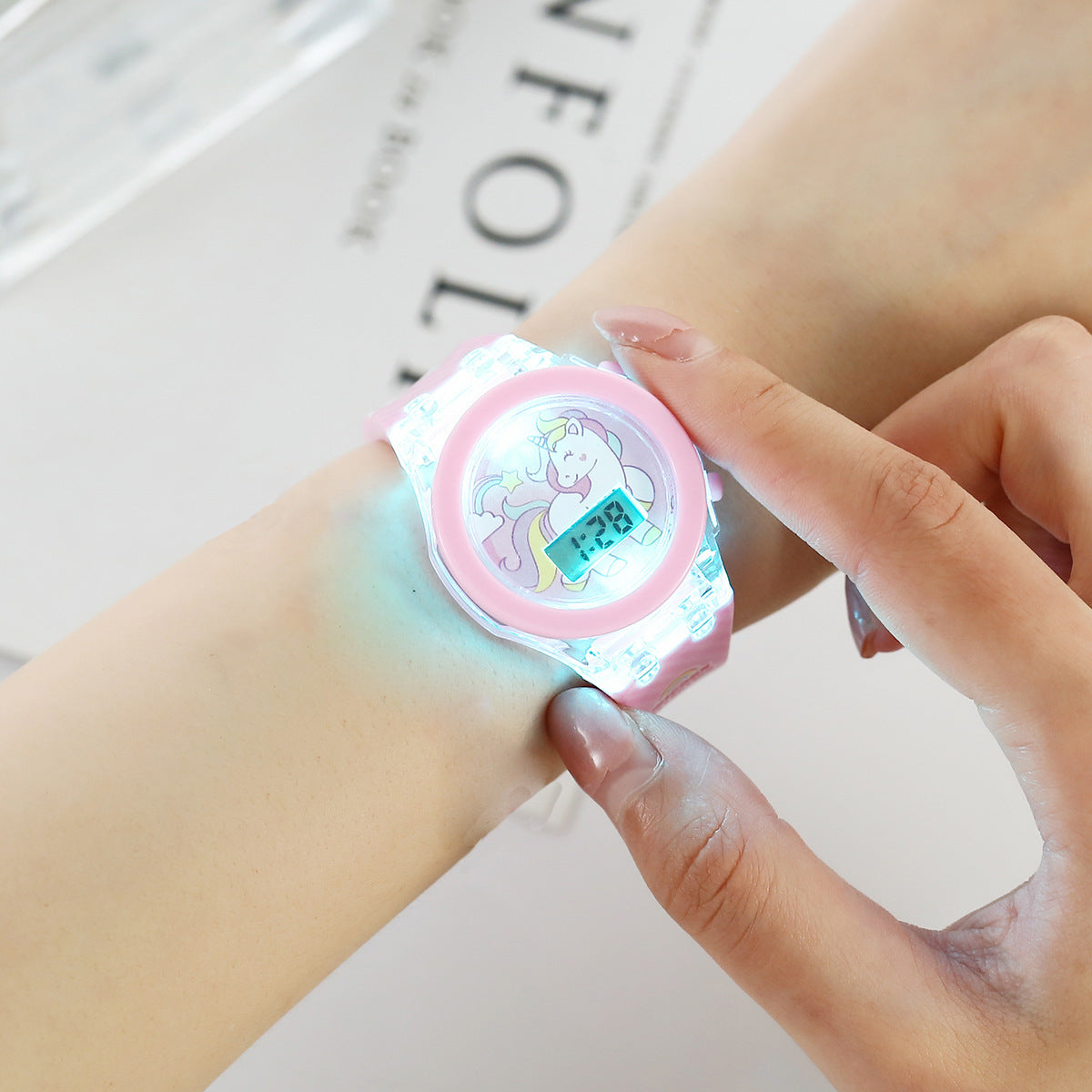 New Kids Glow Watch Unicorn Luminous Silicone Electronic Watch Plus Bracelet (2pcs set)
