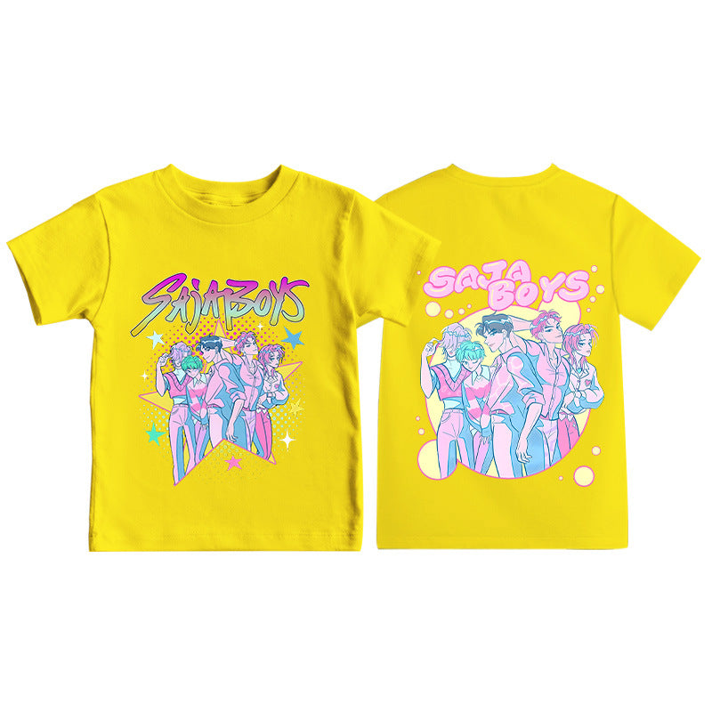 Amazon hit KPop anime cartoon print crew neck short sleeve T-shirt casual loose children's top