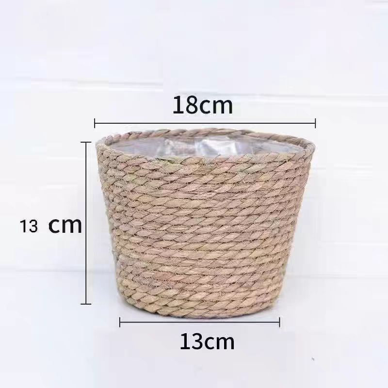 Nordic rattan straw flower pot simple woven flower basket green plant decoration large pot set living room balcony floor flower vase