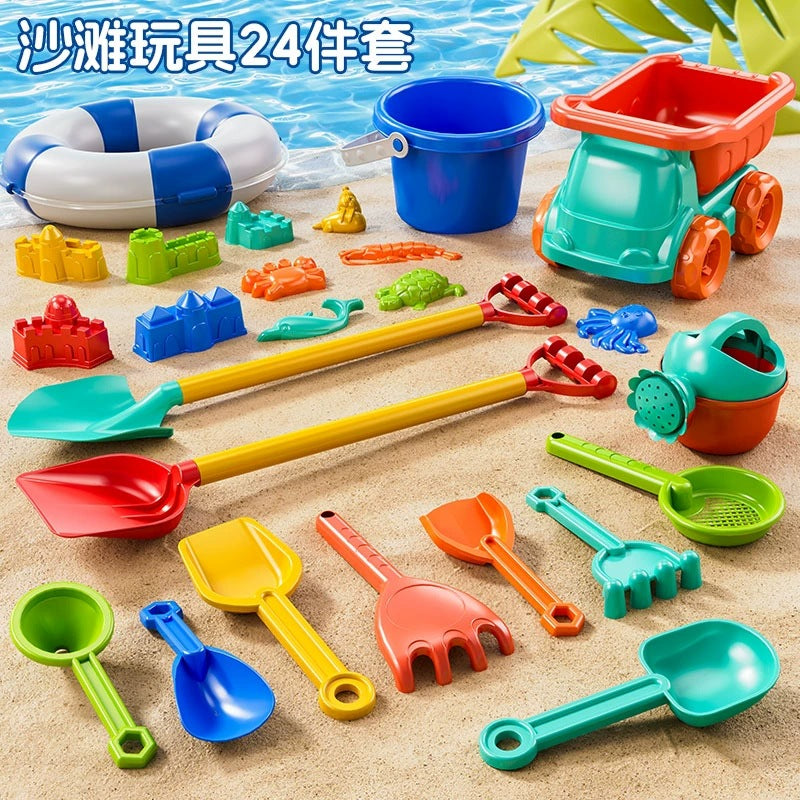 Kids beach toy car baby splash in the water, digging in the sand, playing with snow shoveling snow tools, hourglass, shovel bucket, beach snow set by My Store