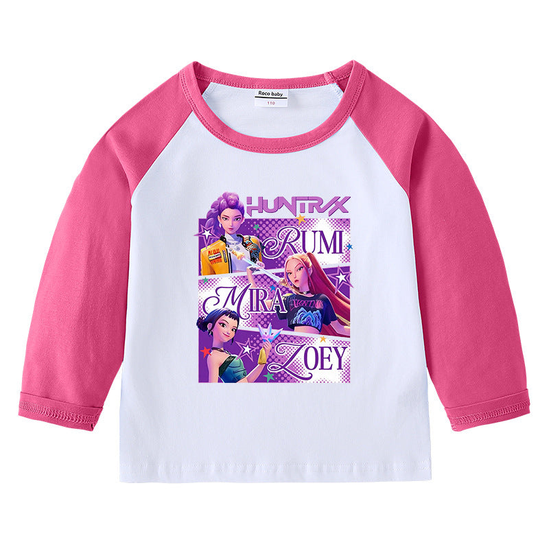 Kpop Witch Hunt Group Korean version raglan spring and autumn girls' T-shirt crew neck cartoon long-sleeved top base shirt set