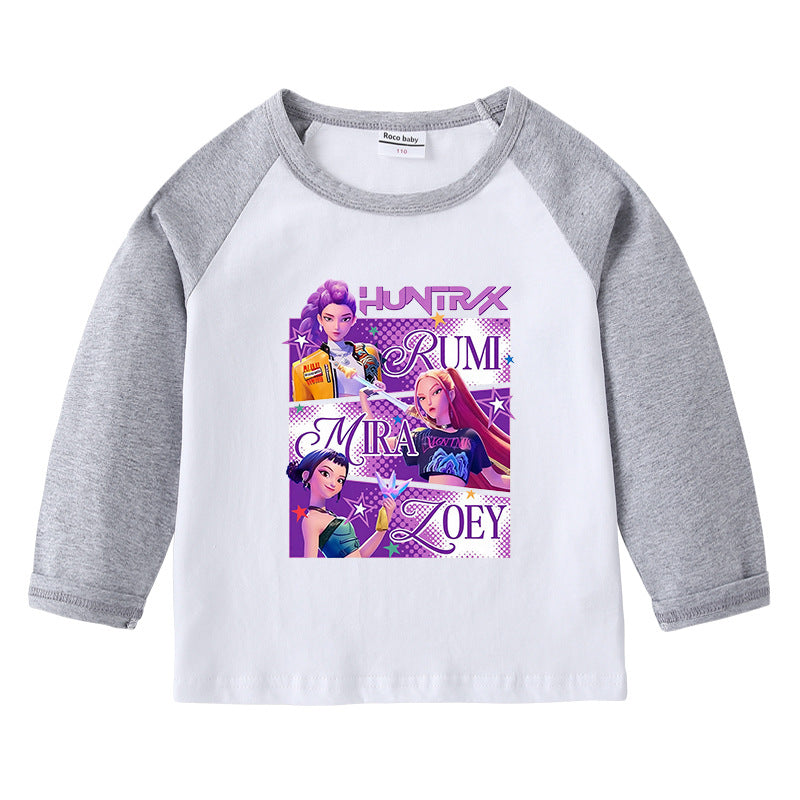 Kpop Witch Hunt Group Korean version raglan spring and autumn girls' T-shirt crew neck cartoon long-sleeved top base shirt set