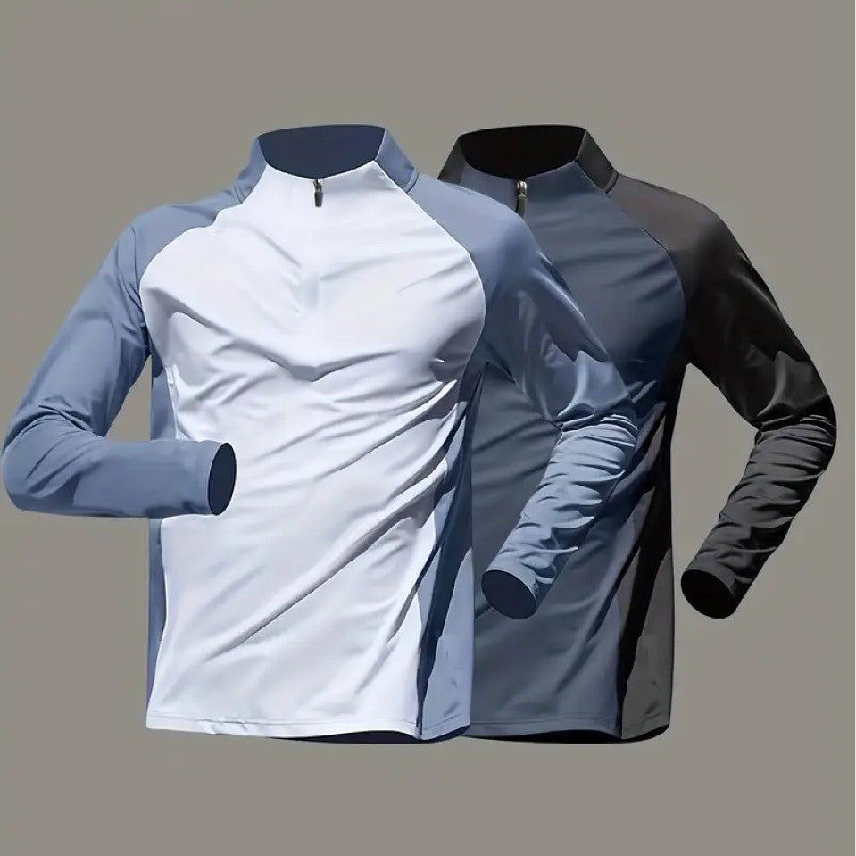 Half zip up training clothes men's long sleeve quick-drying clothes cycling sports track and field t-shirt tops running fitness clothes