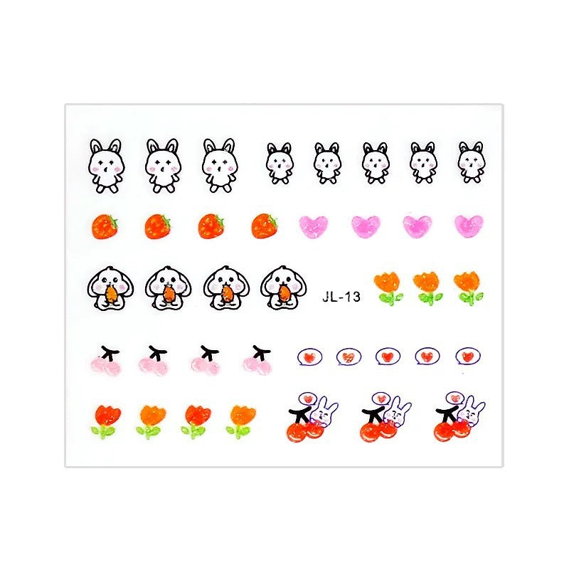 3D kids cartoon bunny glow-in-the-dark nail stickers princess baby waterproof nail stickers little girl toy nail stickers