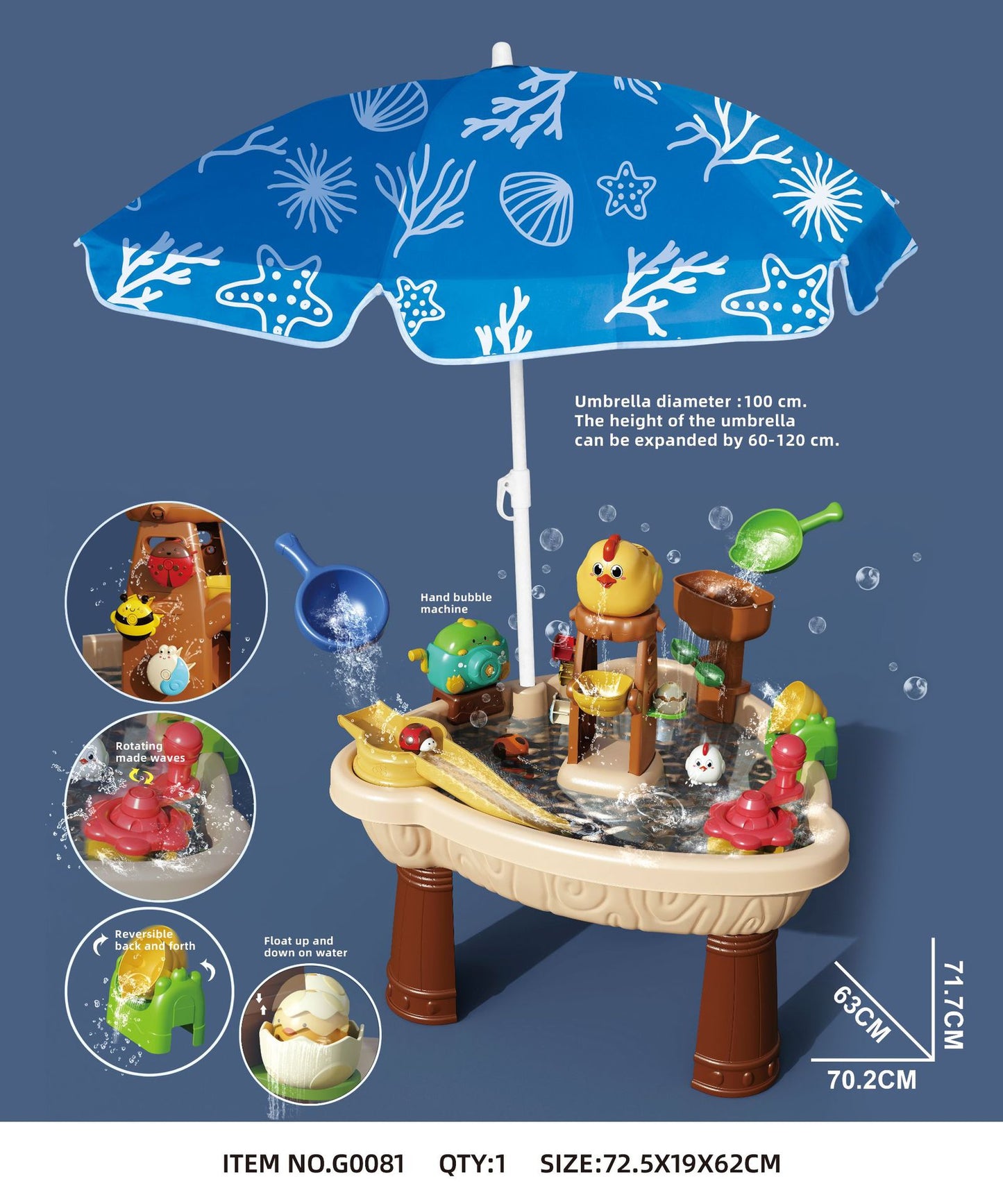 Children's beach play toys Seaside water play table with parasol Outdoor chicken play in the water and sand set by My Store