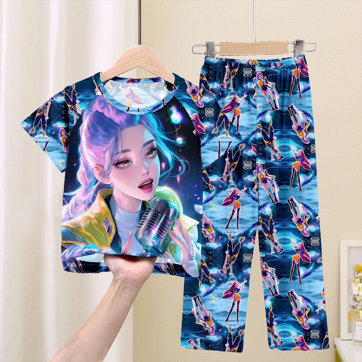 Foreign trade children's pajamas, spring and summer short-sleeved trousers, cartoon Sharjah men's group K-POP girl group middle and adult children's loungewear