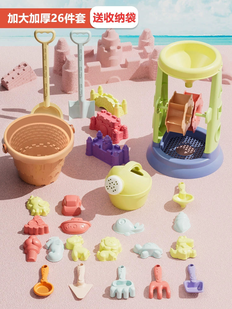 Children's beach toy car set baby indoor beach digging sand play sand tool sand pool hourglass shovel bucket by My Store