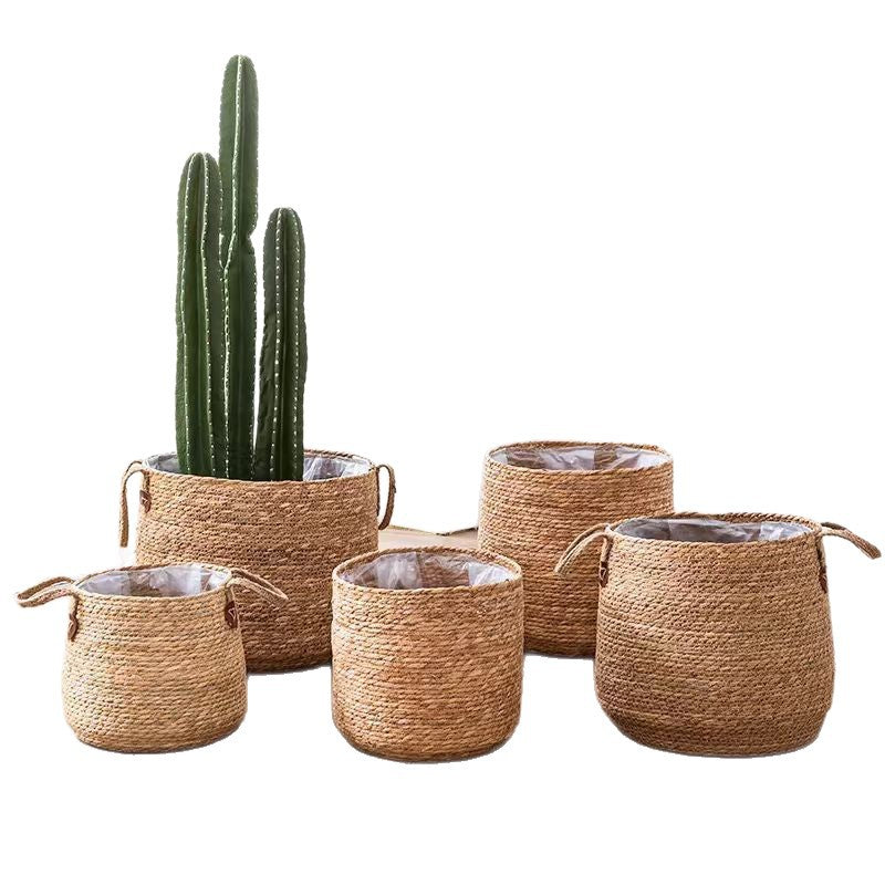 Nordic rattan straw flower pot simple woven flower basket green plant decoration large pot set living room balcony floor flower vase