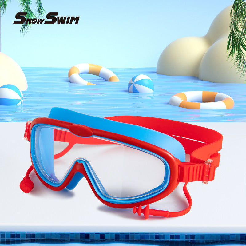 Children's bag swimming goggles, girls, boys' swimming equipment, glasses, waterproof, anti-fog, large frame professional diving goggles factory