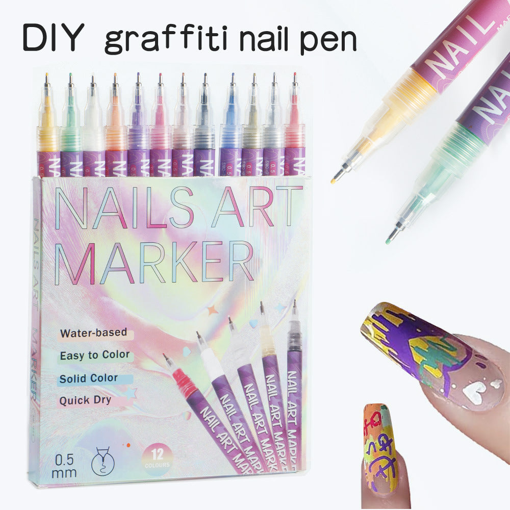 Cross-border SHEIN hot selling nail pen DIY painting graffiti nail art high-gloss hook pen acrylic marker set