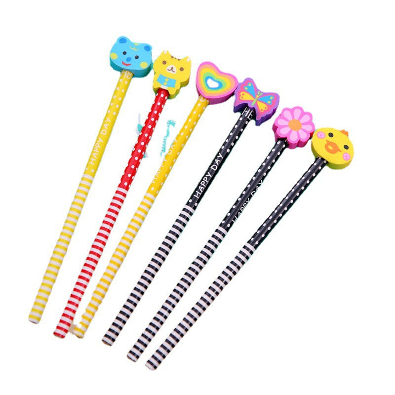 Cute cartoon with eraser pencil kindergarten Xi supplies elementary school students exam HB gift prize gift by My Store