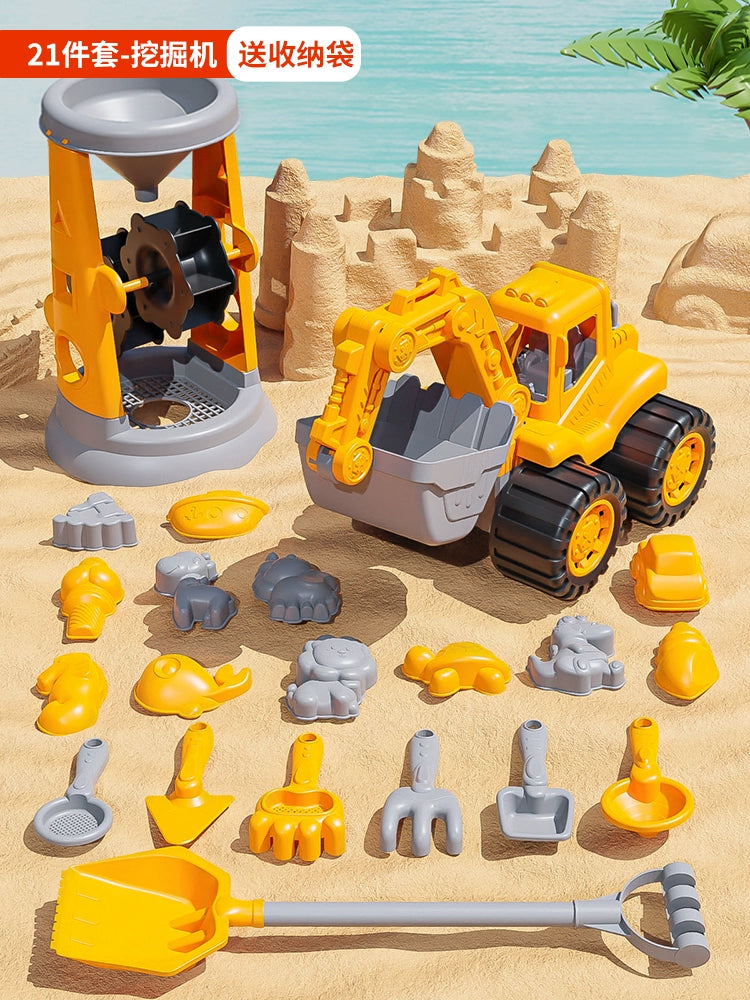 Children's beach toy car set baby indoor beach digging sand play sand tool sand pool hourglass shovel bucket by My Store