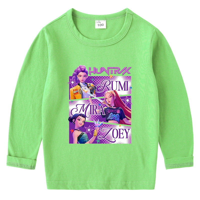 Kpop Witch Hunt Group Korean version raglan spring and autumn girls' T-shirt crew neck cartoon long-sleeved top base shirt set