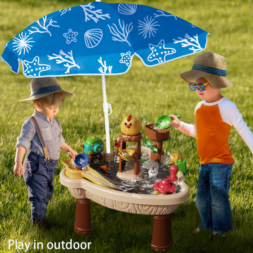 Children's beach play toys Seaside water play table with parasol Outdoor chicken play in the water and sand set by My Store