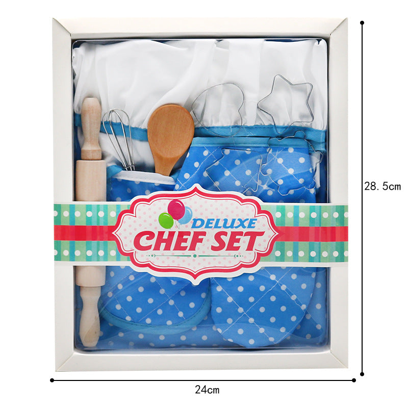 Kids play house, kitchen, baking toys, cooking, cooking, cake, apron, gloves, hat set, ice cream