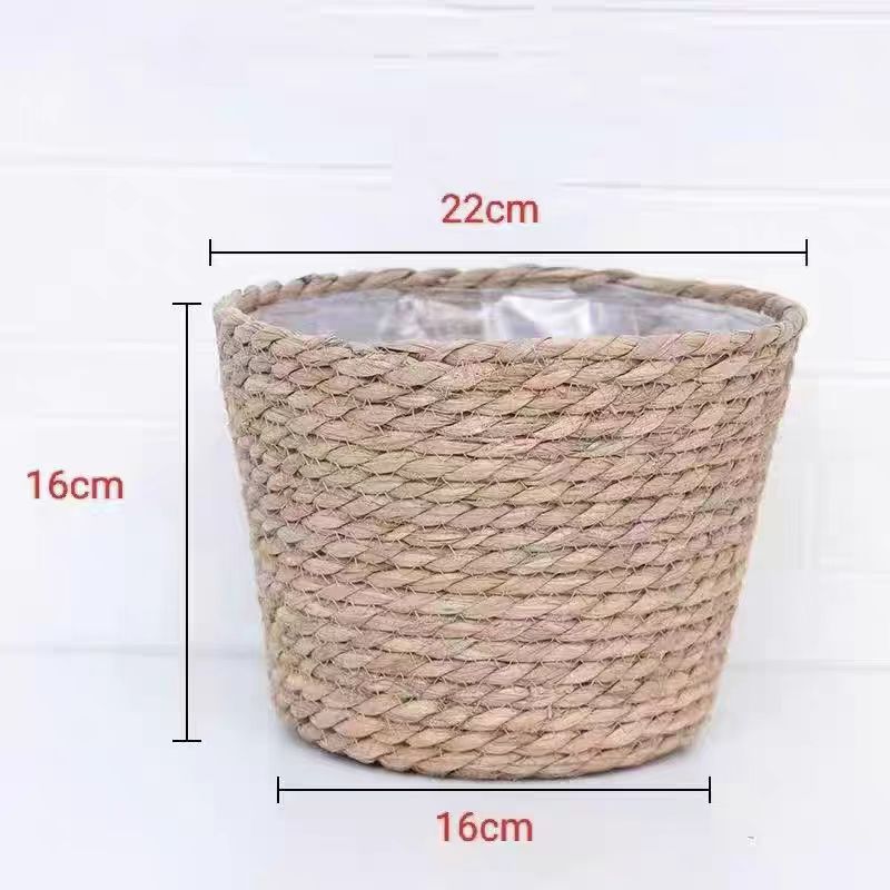 Nordic rattan straw flower pot simple woven flower basket green plant decoration large pot set living room balcony floor flower vase