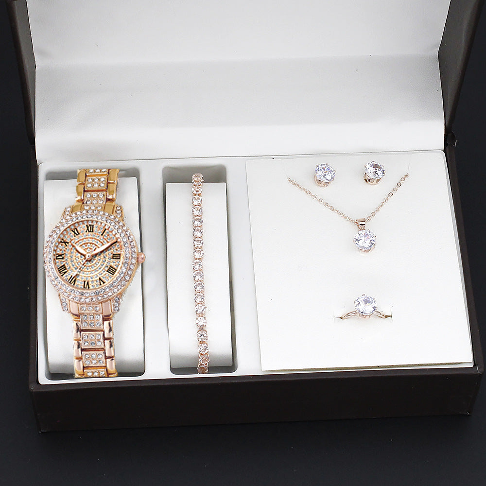 Wristwatch Bracelet Set High Value Watches Women's 5-Piece Set Stylish Quartz Watch Women's Watches