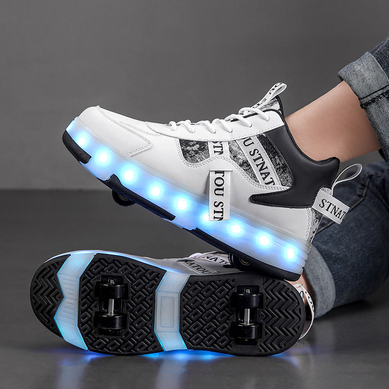 Cross-border children's walking shoes, four-wheel transformative roller skates, girls, students, two-wheeled invisible skates, boys, and popping shoes by My Store