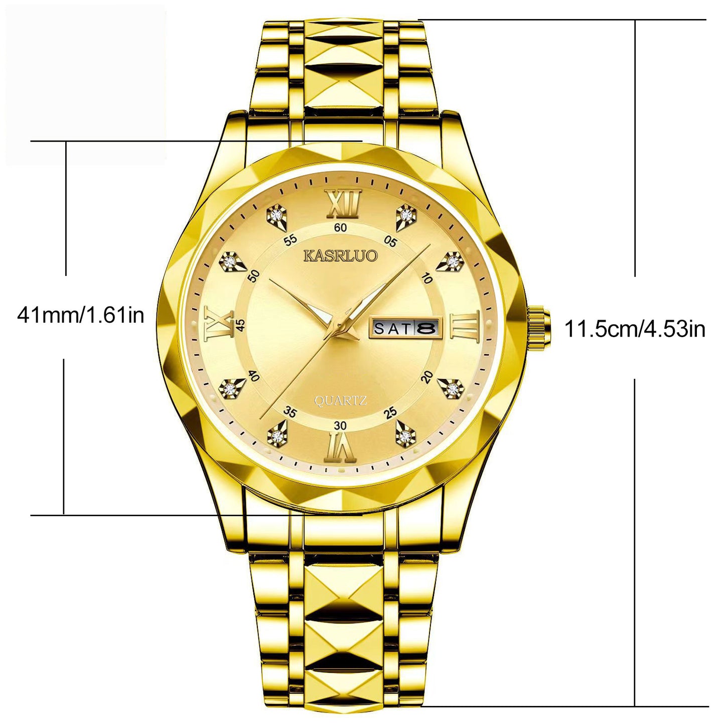 KASRLUO Watch Men's English Date Diamond Case with Luminous Waterproof Minimalist Quartz Watch Large Dial
