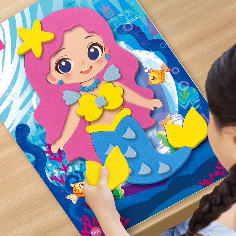Children's three-dimensional stickers, EVA cartoons, handmade kindergarten materials, DIY paste, educational toys, princess dress-up