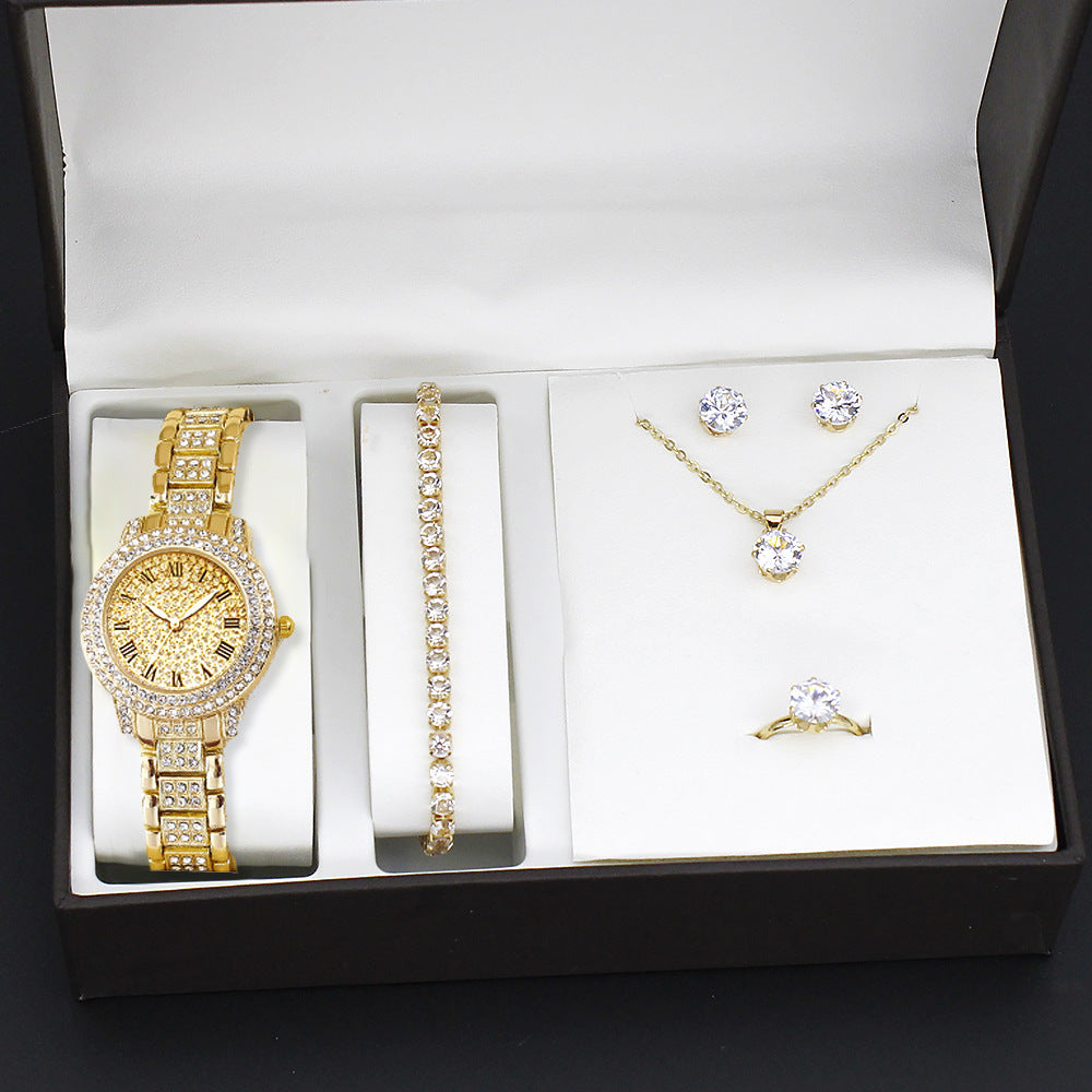 Wristwatch Bracelet Set High Value Watches Women's 5-Piece Set Stylish Quartz Watch Women's Watches