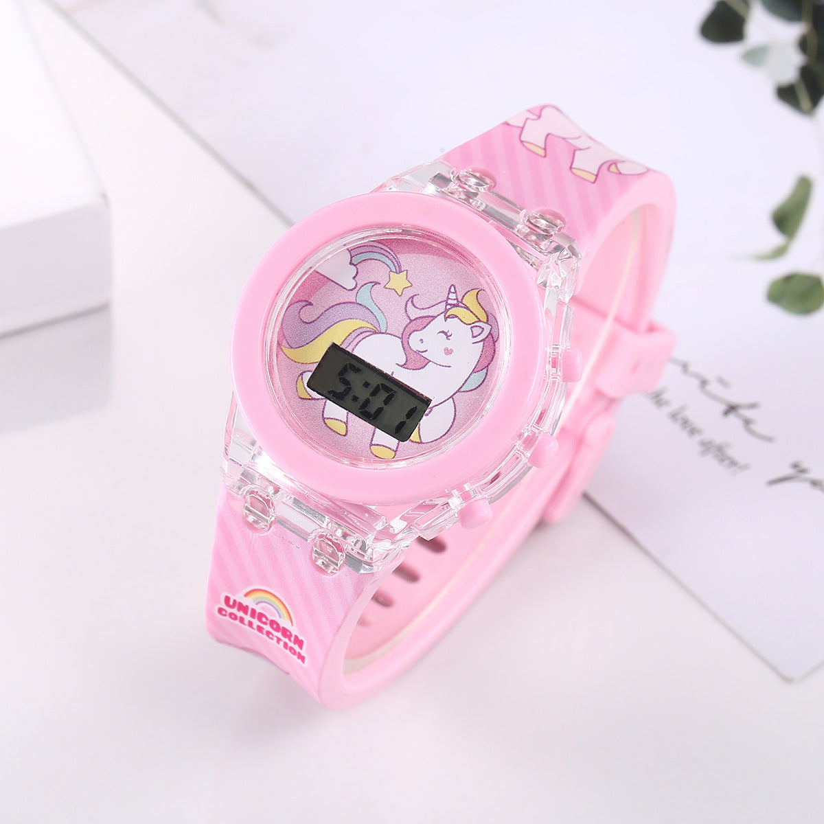 New Kids Glow Watch Unicorn Luminous Silicone Electronic Watch Plus Bracelet (2pcs set)