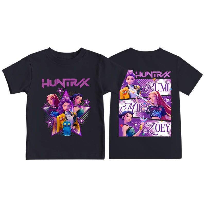Amazon hit KPop anime cartoon print crew neck short sleeve T-shirt casual loose children's top
