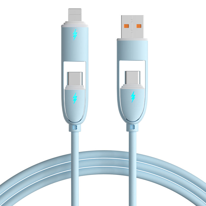 Liquid silicone fast charging 4-in-1 data cable solid color is suitable for Apple 15 mobile phone charging cable source factory