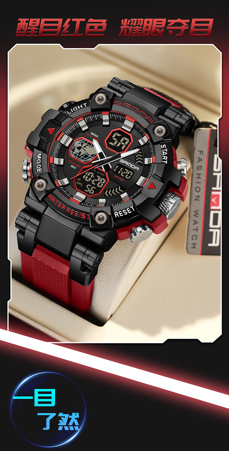 Sanda's new watch dual display snooze alarm clock men's watch youth outdoor sports multi-functional electronic watch
