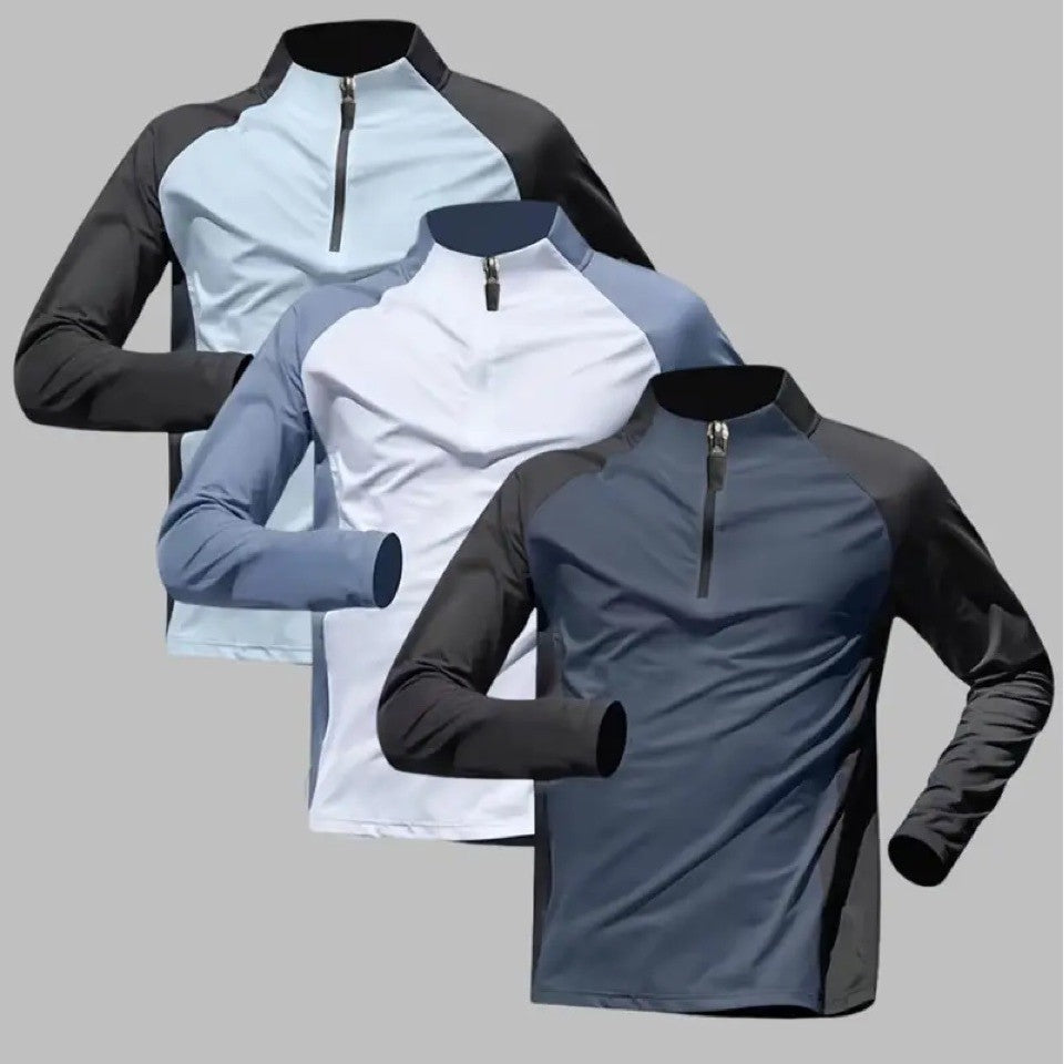 Half zip up training clothes men's long sleeve quick-drying clothes cycling sports track and field t-shirt tops running fitness clothes