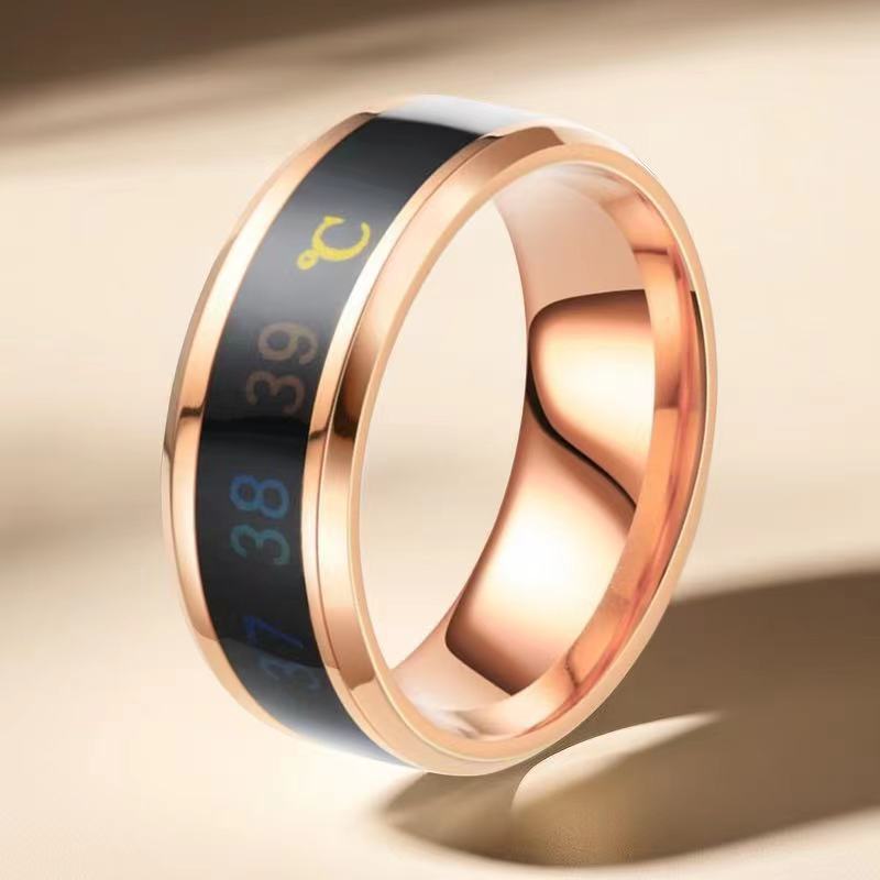 European and American cross-border stainless steel rings men's fashion cold intelligent temperature sense niche men's tide titanium steel temperature jewelry