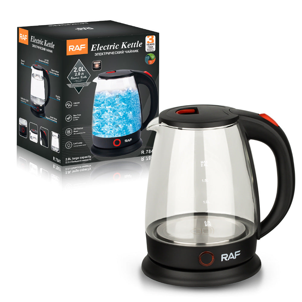 RAF European regulation household electric kettle automatic power off anti-dry kettle glass visible household kettle 2L